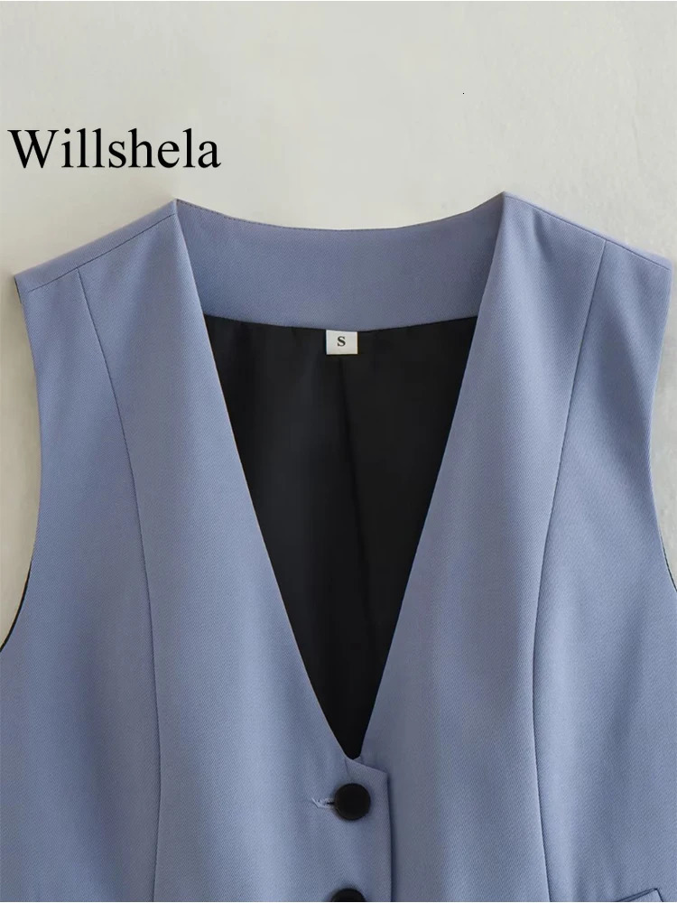 Willshela Women Fashion Solid Single Breasted Vest Sleeveless Jackets Vintage VNeck Waistcoat Female Chic Lady Tank Tops 240523