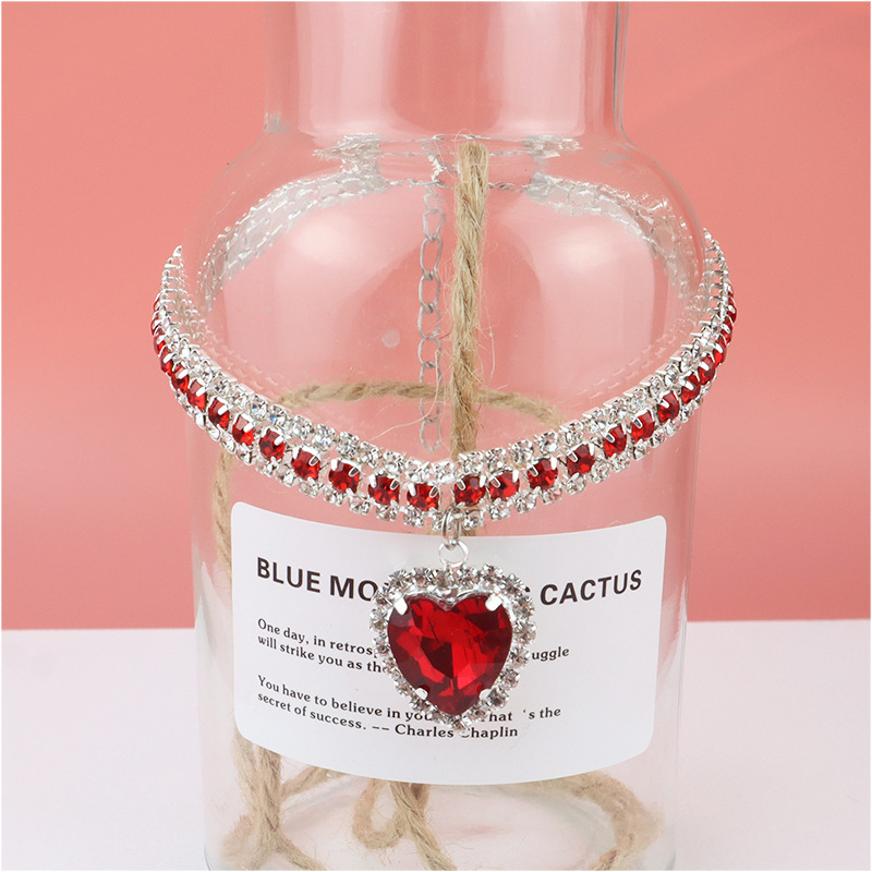 Pet Collar Necklace Jewelry,Three Drained Diamond Necklace Cat Collar with Love Pendant Three Sizes Available for Cats & Puppies