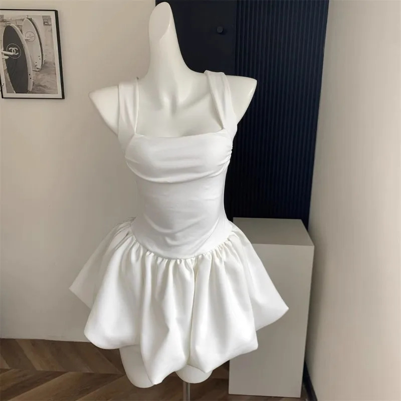 HOUZHOU Kawaii Sweet White Mini Dress Elegant Balletcore Women Korean Y2k Summer Sexy Short Dresses Party Dress French Vintage 240524