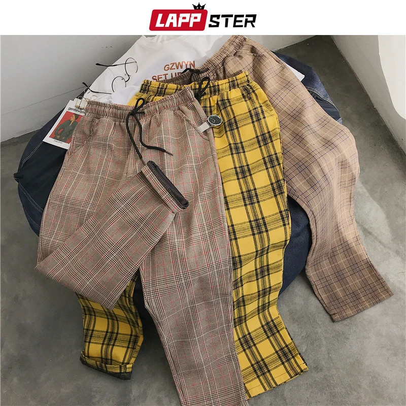 LAPPSTER Mens Black Harajuku Plaid Pants Men Japanese Streetwear Baggy Sweatpants Male Colors Vintage Casual Joggers Pants 240517