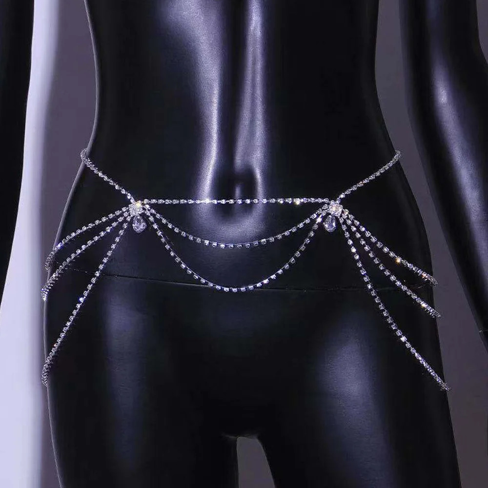 Stonefans Sexy Bikini Rhinestone Layered Waist Chain Strap Womens Handmade Bride Shoulder Necklace Wedding Crystal Jewelry 240508bj