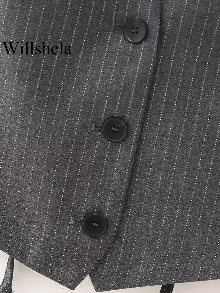 Willshela Women Fashion Striped Sleeveless Jackets Waistcoats Vintage VNeck Backless Lace Up Vest Female Chic Lady Tank Tops 240523