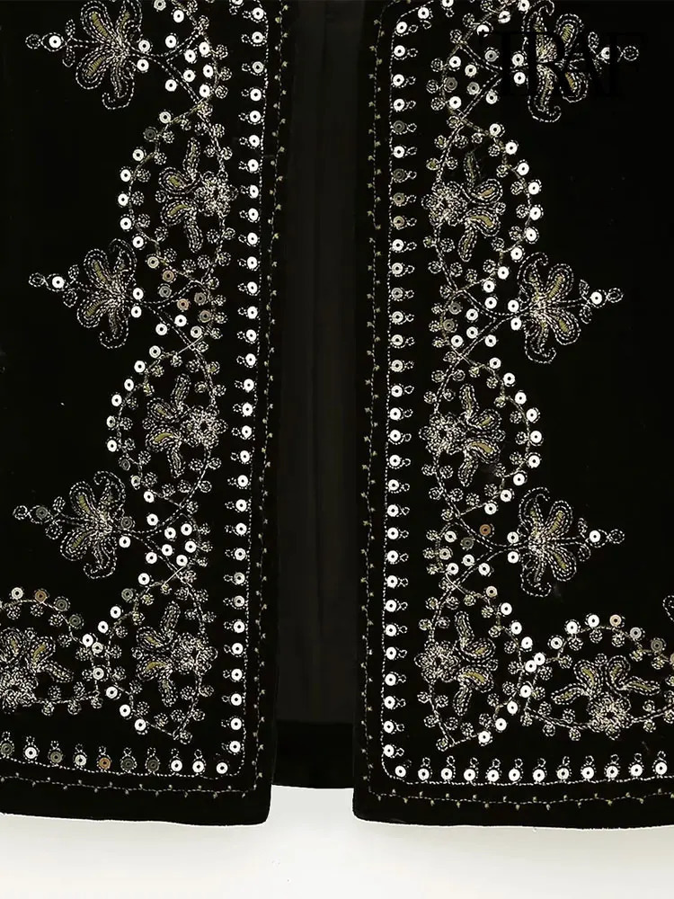 TRAF Women Fashion With Sequin Floral Embroidery Crop Waistcoat Vintage O Neck Sleeveless Female Outerwear Chic Vest Tops 240523