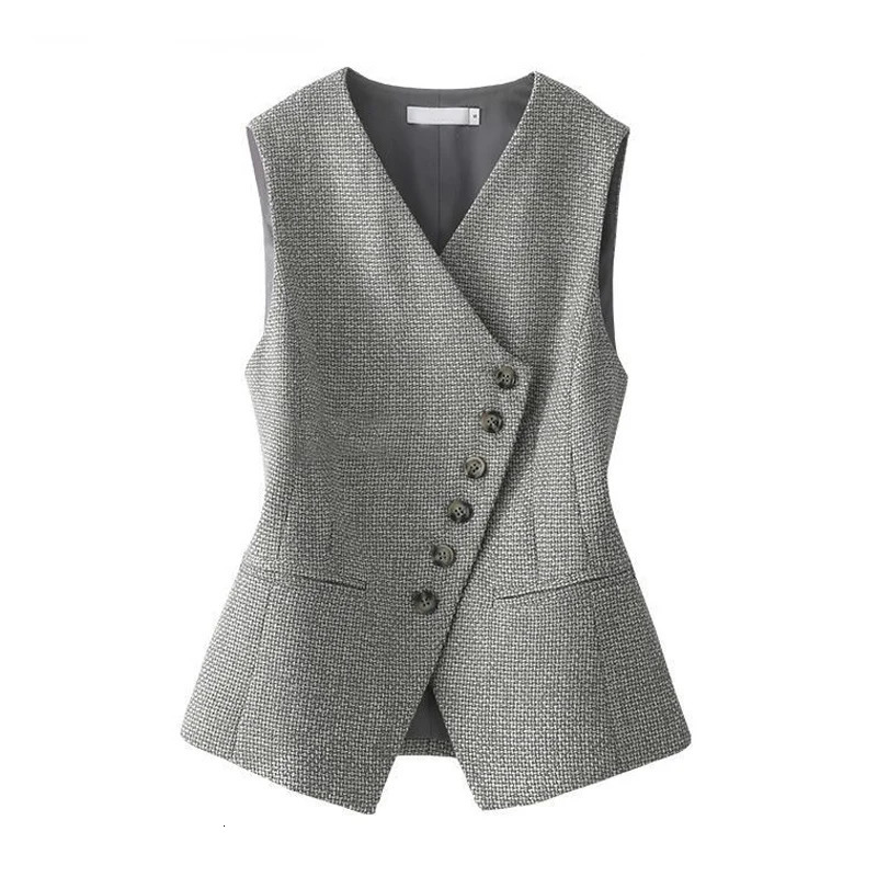 Vneck plaid singlebreasted sleeveless undershirt top jacket female short spring and fall temperament vest 240523