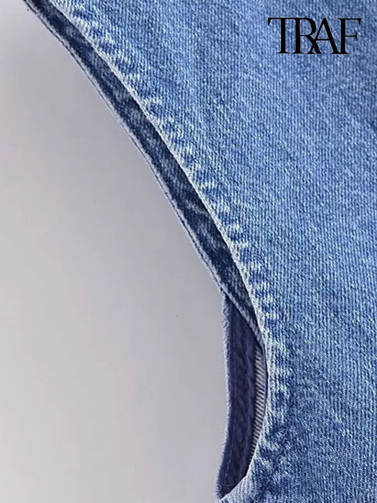 TRAF Women Fashion Front Button Denim Waistcoat Vintage V Neck Sleeveless Female Outerwear Chic Vest Tops 240523