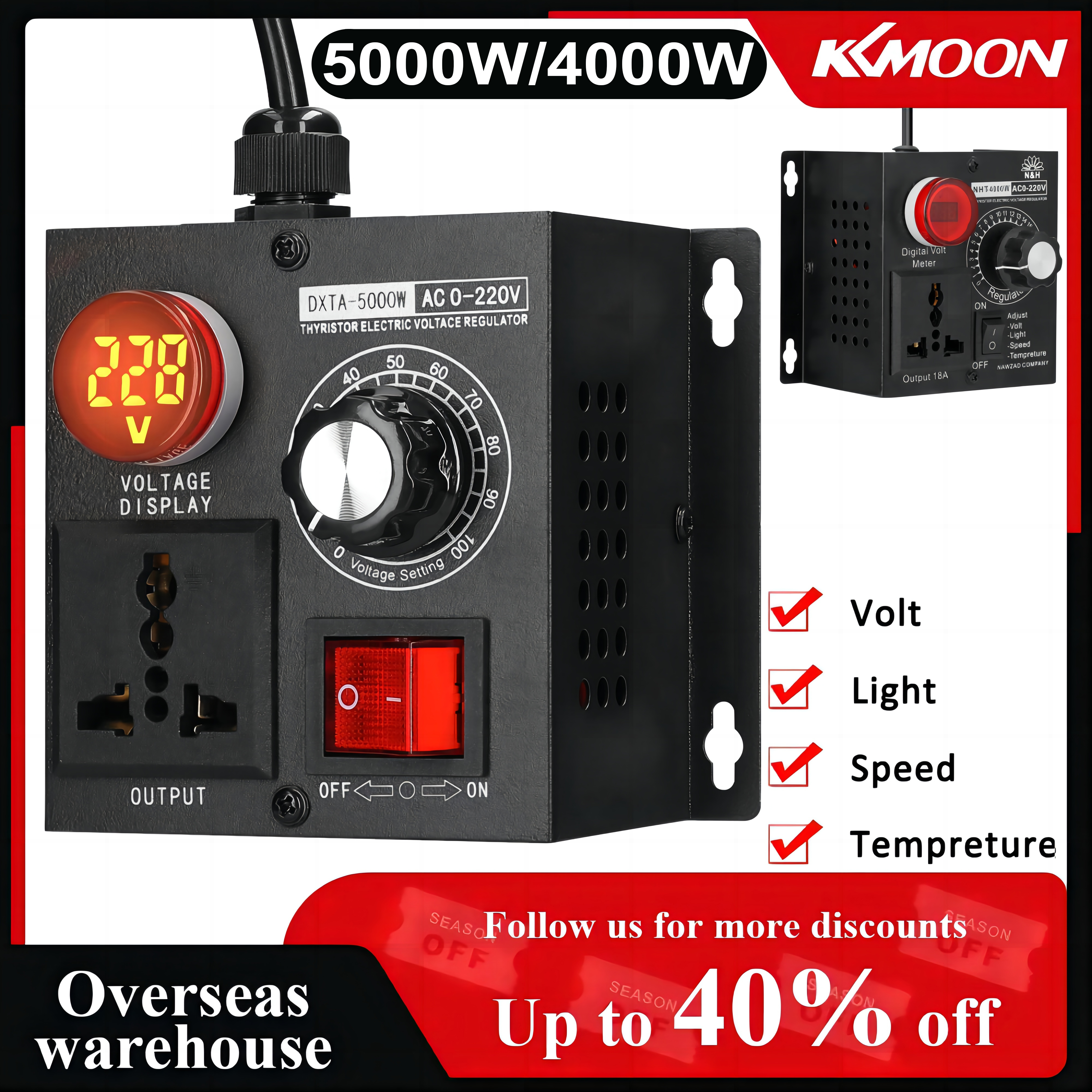 Voltage Regulator Speed Temperature Light Voltage Adjuatable Dimmer AC 220V 4000W/5000W Compact Variable Voltage Controller