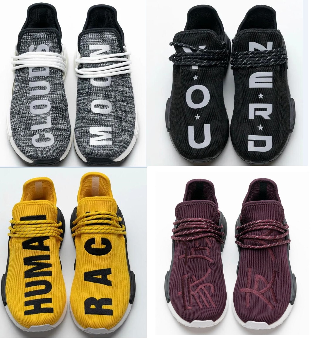 Human Race Running Trainers Shoes Sneakers Pharrell Williams Shoes Core Black China Exclusive Happy Gold Friends Family Trail Blank Canvas PK Quality yakuda