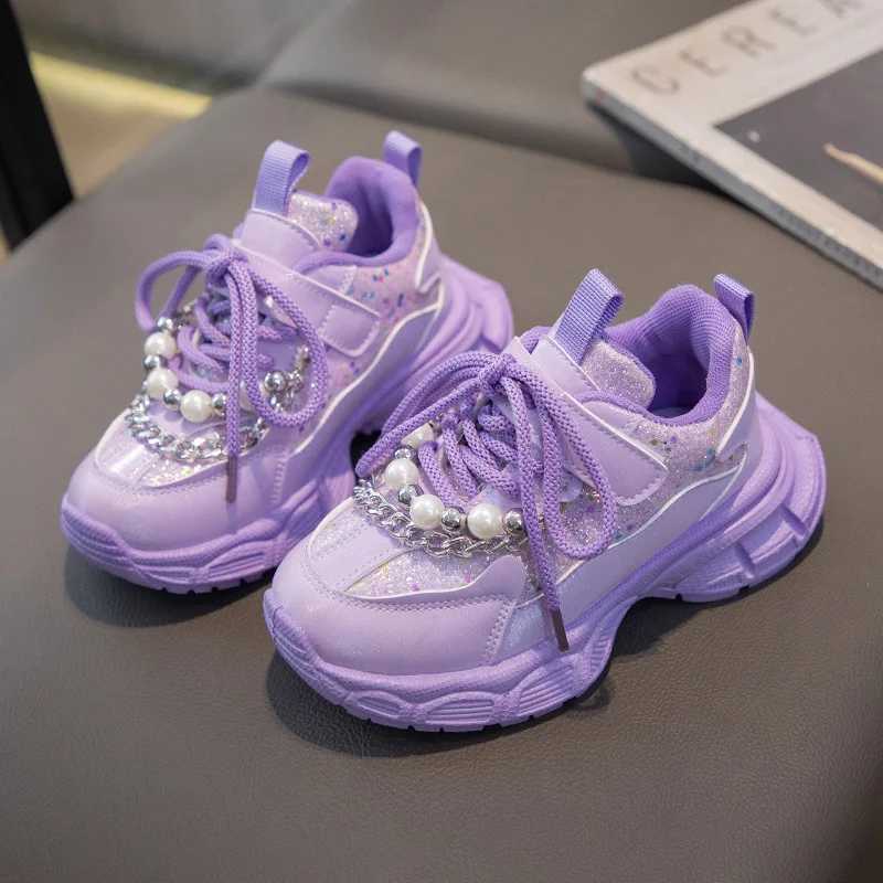 Athletic Outdoor Athletic Outdoor Childrens Sports Shoes 2024 Girls Spring Fashion Shining Pearl Running Shoes Childrens Anti slip WX5.224569