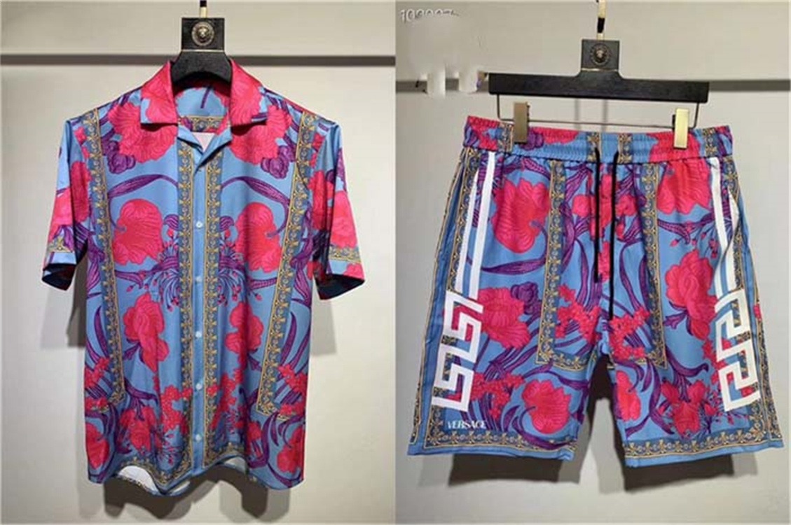 24ss Stylish Hawaiian Designer Men's Casual Shirt Set Floral Alphabet 3D Printed Summer Beach Resort Beach Shirt Set Size M-XXXL #A2