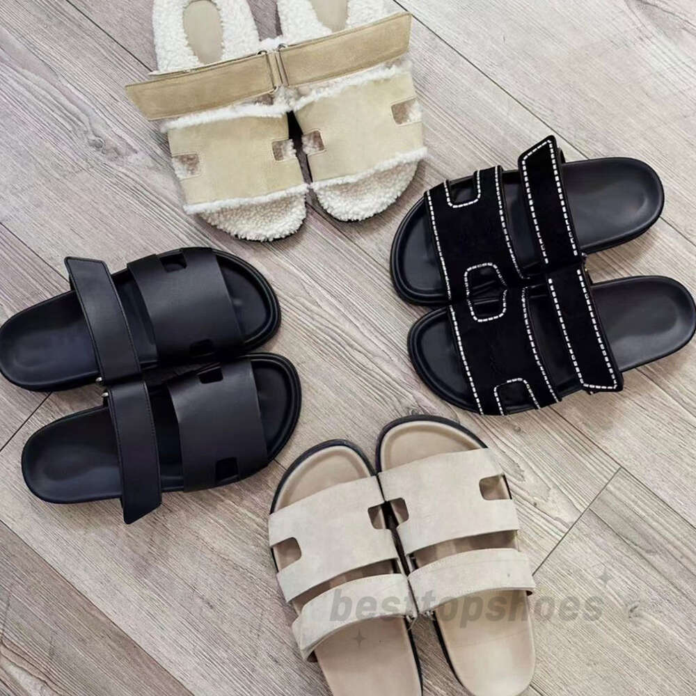 with box designer women sandals leather summer and winter beach flat bottomed plush slippers 5555AAAA