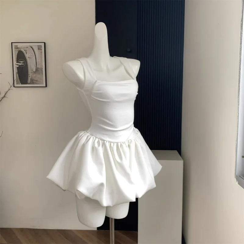 HOUZHOU Kawaii Sweet White Mini Dress Elegant Balletcore Women Korean Y2k Summer Sexy Short Dresses Party Dress French Vintage 240524