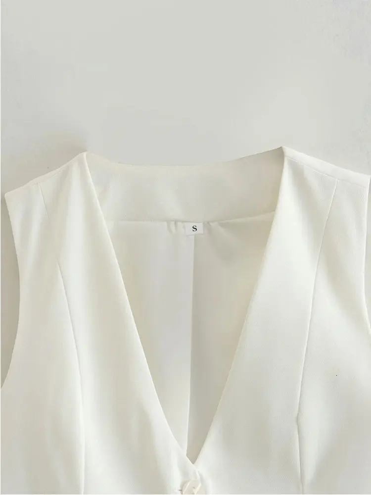 Nlzgmsj TRAF Fashion Women Vest Sleeveless Vests for Chic VNeck Singlebreasted Ladies White Waistcoat Tops 240523