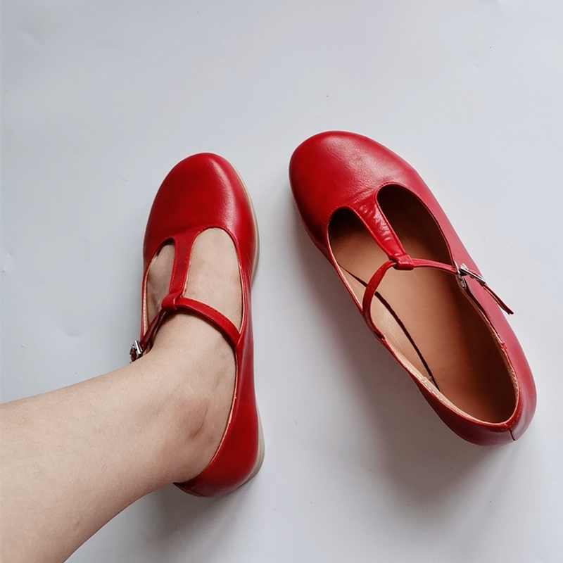 Women Comfortable Flats Retro Handmade T-straps Vintage Casual Flat Loafer Shoes Ladies Large Size 11 45 47 48 Brand e600