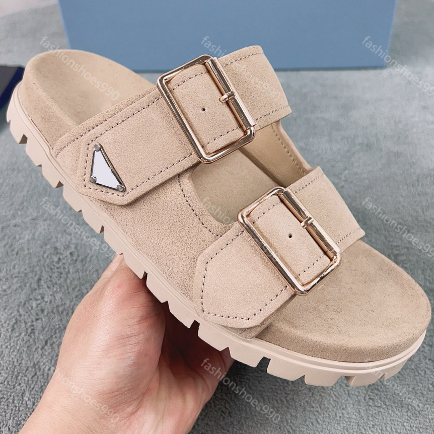 Women's Designer Suede Strap Sandals, Quality Leather Flats for Summer Beach, Classic Moccasins with Box