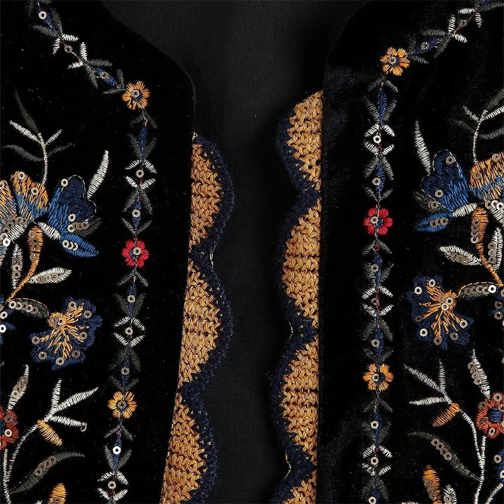 UNIZERA Autumn Womens Fashion Casual Versatile Lace Embroidery Sequin Velvet Vest 240523