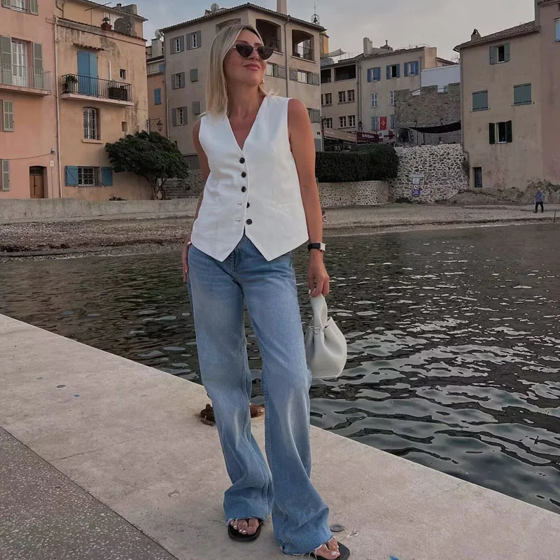 TRAF Womens Suit Vest Autumn Fashion sleeveless vests jacket Woman Vneck Working Korea Female vest in Outerwears 240523