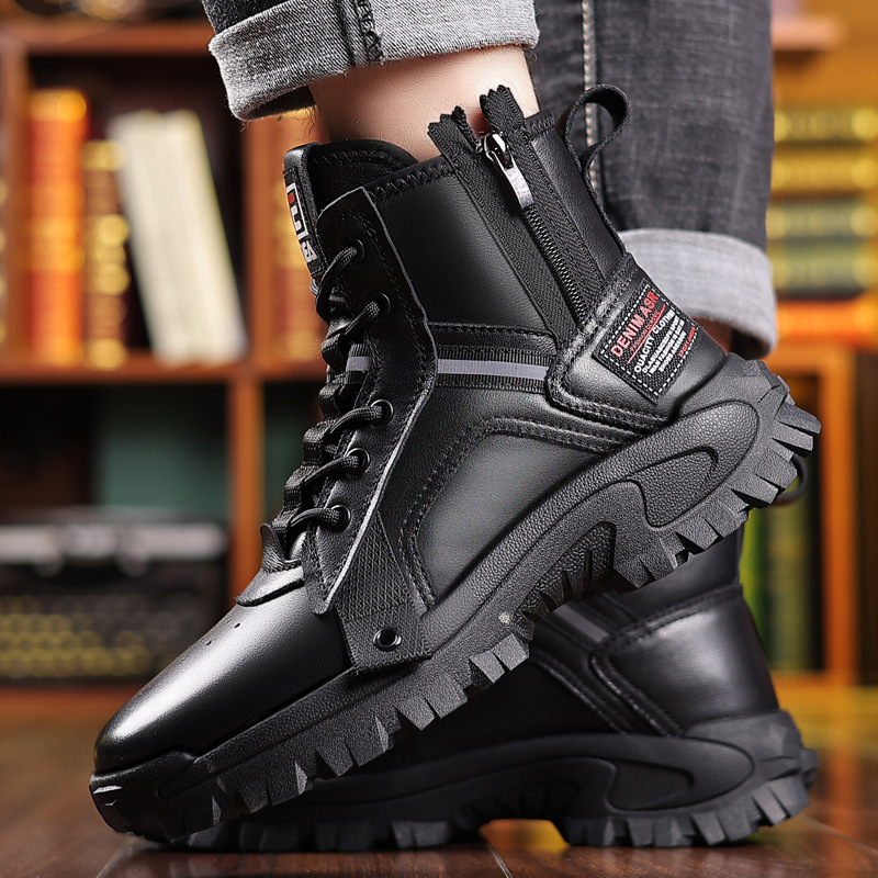 Genuine Leather Men Natural Fur Warm Ankle Snow Boots Unisex Outdoor High-top Motorcycle booties Non-slip Shoes Hiking Trainers