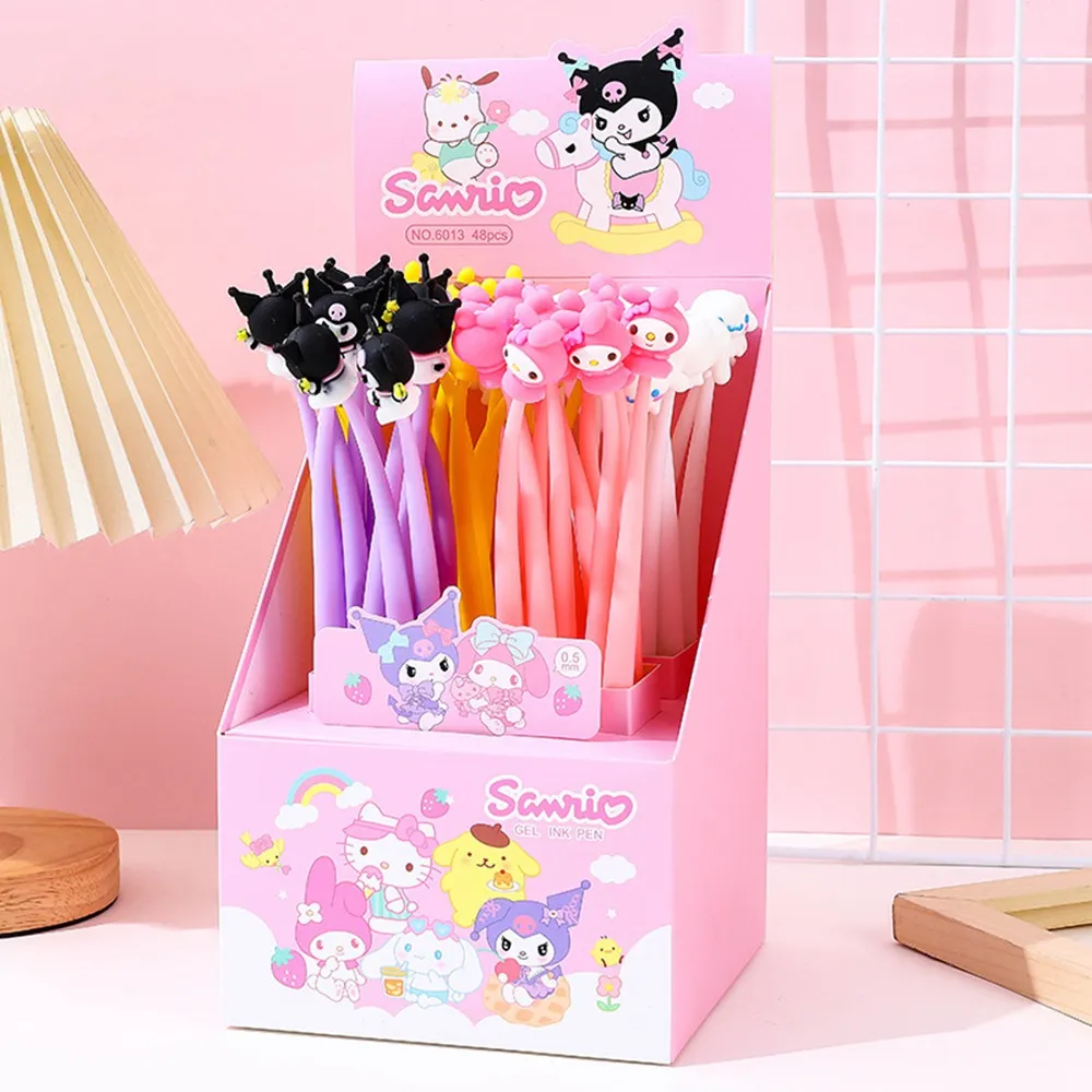 48pcs/lot Cute Soft Swing Black Ink Gel Pen Cartoon Kuromi Shape Student Smooth Writing Pen 0.5mm Stationery School Office Children Gifts