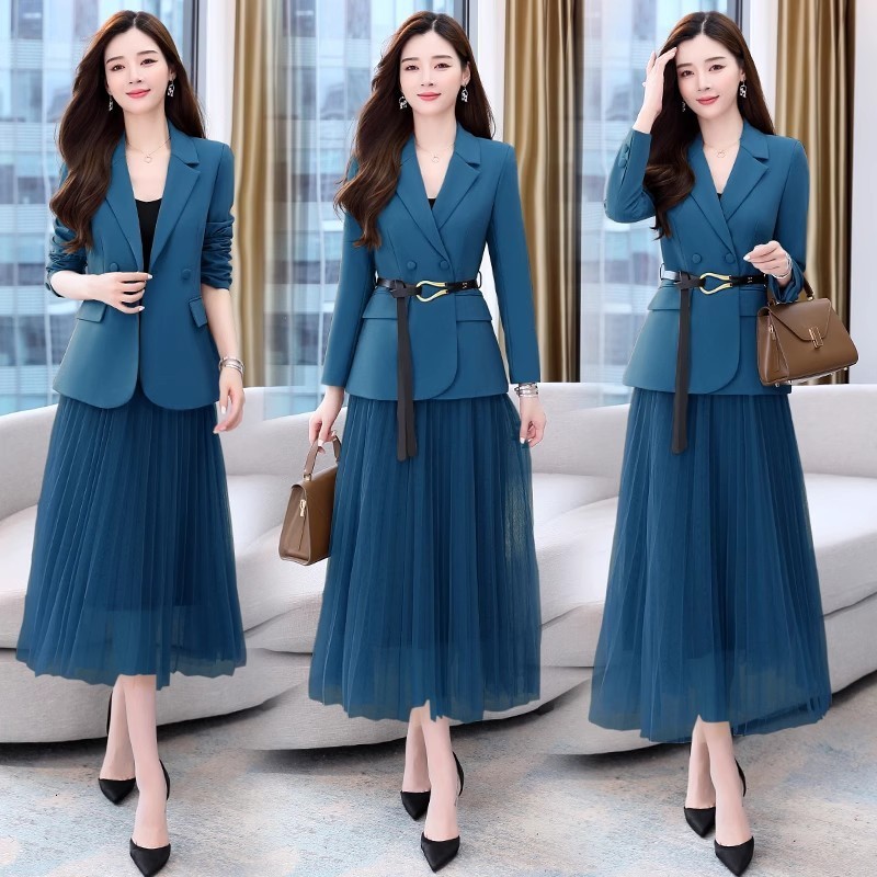 Suit Set Skirt Womens Spring and Autumn 2024 Autumn New Womens Fashion Western Style Age Reducing Dress Two piece Set 230222