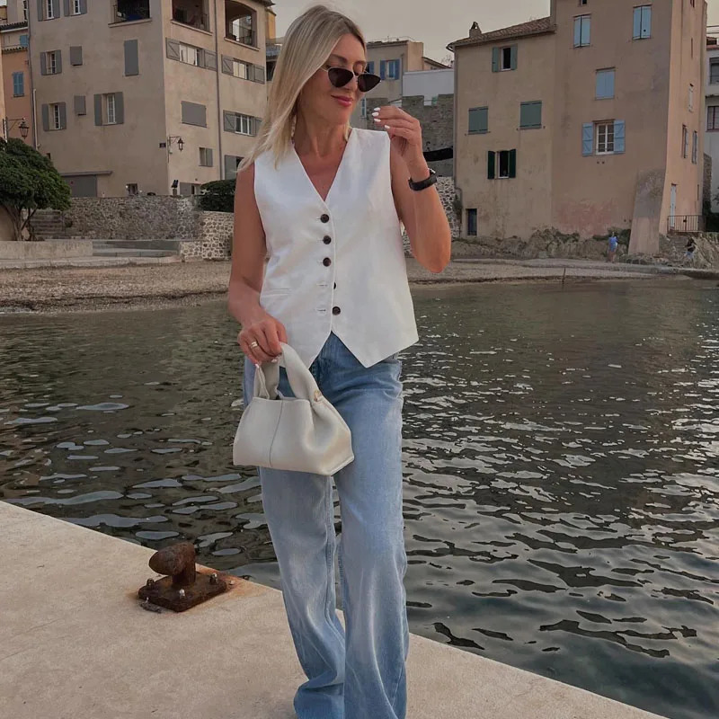 TRAF Womens Suit Vest Autumn Fashion sleeveless vests jacket Woman Vneck Working Korea Female vest in Outerwears 240523