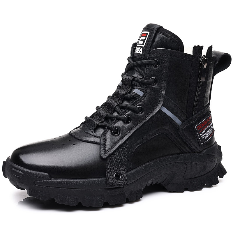 Genuine Leather Men Natural Fur Warm Ankle Snow Boots Unisex Outdoor High-top Motorcycle booties Non-slip Shoes Hiking Trainers