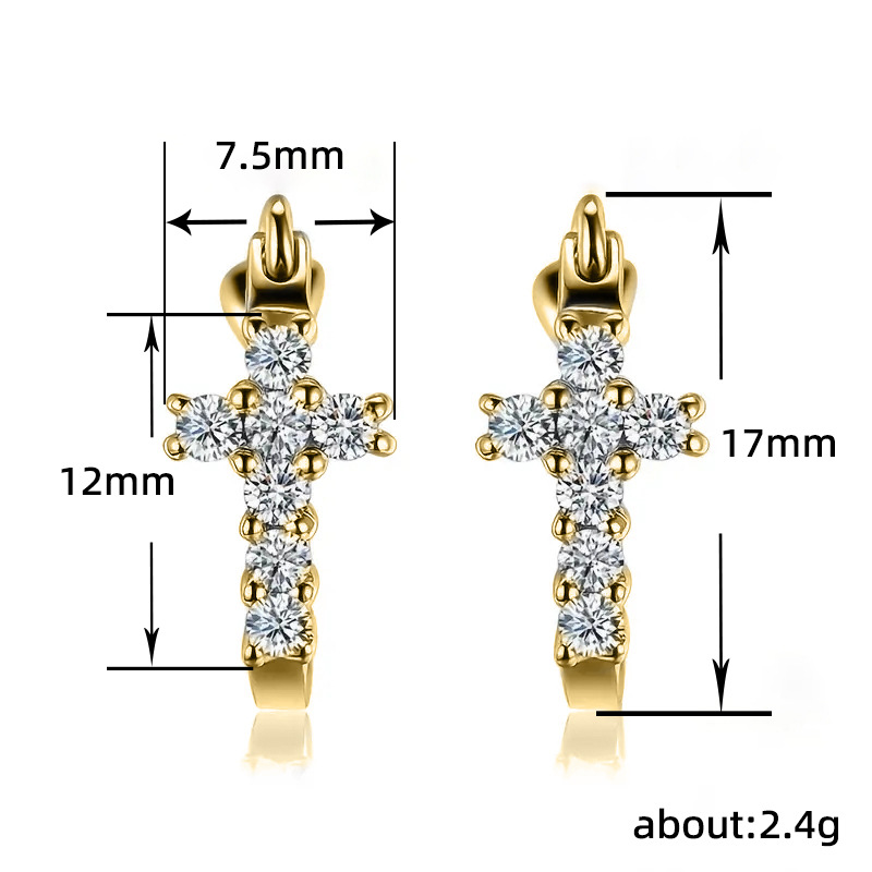 Silver Gold Jesus Cross Earring Ear Cuff Designer Jewelry Diamond Oval Love Heart Charm Inlaid Cubic Zirconia Stud Hoop Earrings Dangle for Man Woman 