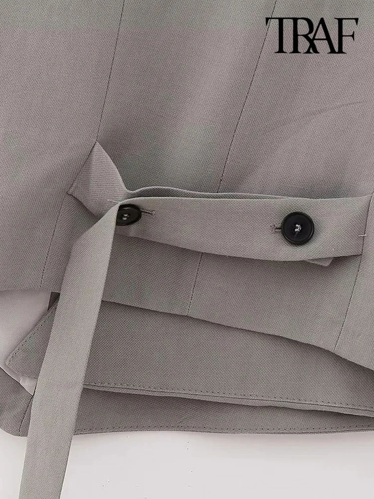 TRAF Women Fashion Asymmetric Front Button Waistcoat Vintage Sleeveless Back Tap Female Outerwear Chic Vest Tops 240523