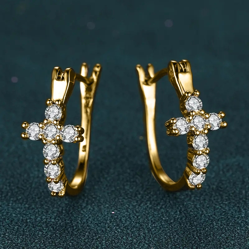 Crystal Diamond Cross Earrings Hoop Charm Designer Jewelry Gold Sterling Silver Filled Iced Out Cubic Zircon Buckle Earring Rings Woman Gift Fashion F