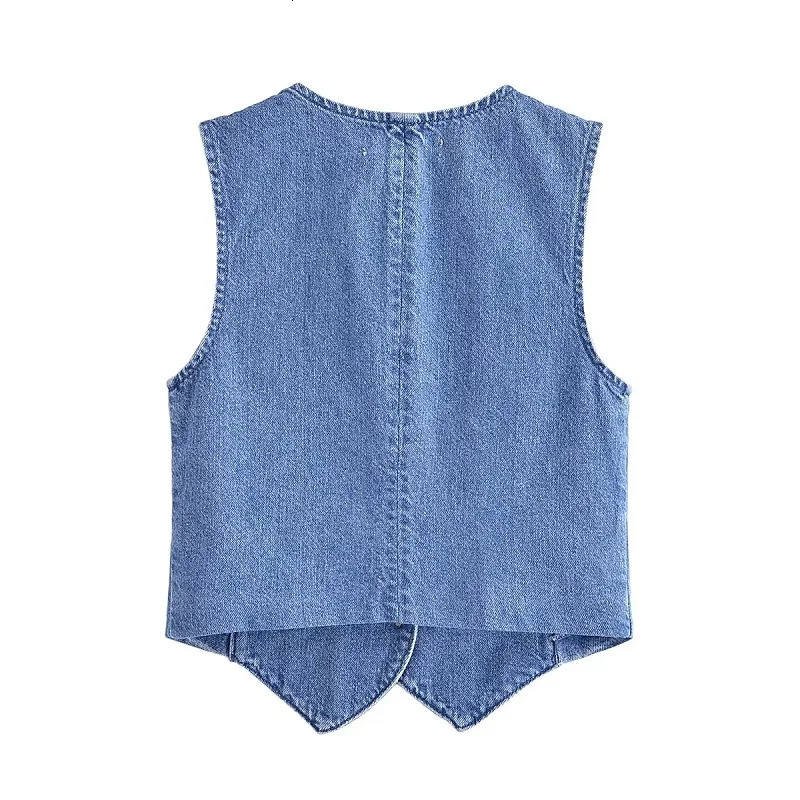 TRAF Womens Denim Vest Fashion Sleeveless Vests For Women Jackets Short Sets Street Outerwear Causal Female vest Top 240523