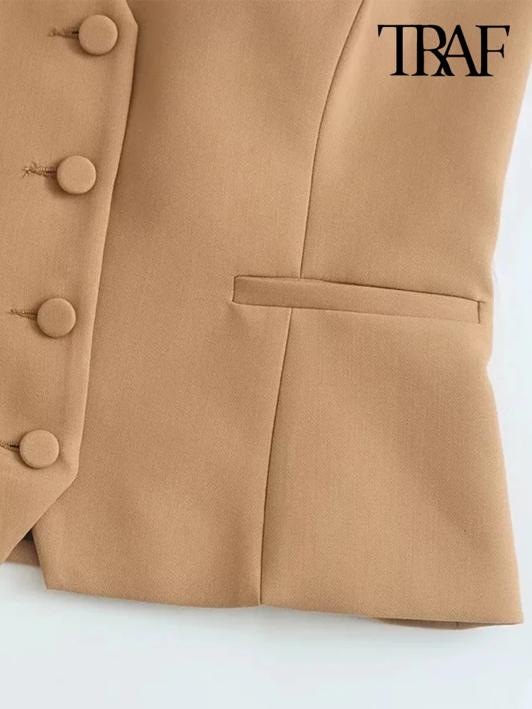 TRAFFront Button Halter Neck Waistcoat For Women Backless Sleeveless Vest Female Outerwear Chic Tops Fashion 240523