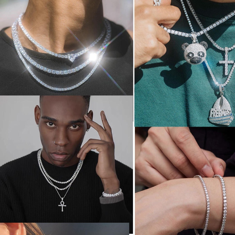 Pass Dia Test 3mm Mossanite Hip Hop Necklace VVS Moissanite Tennis Chain Bracelets Men and women Fashion wear Noble quality