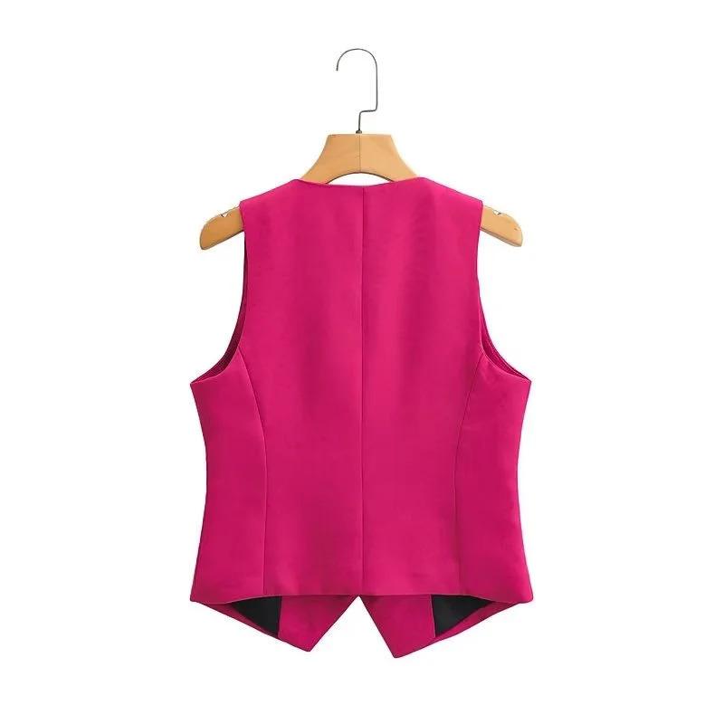 KEYANKETIAN Vneck Single Breasted Rose Red Suit Vest Women Slim Short Fashion Asymmetrical Thin Sleeveless Coat 240523