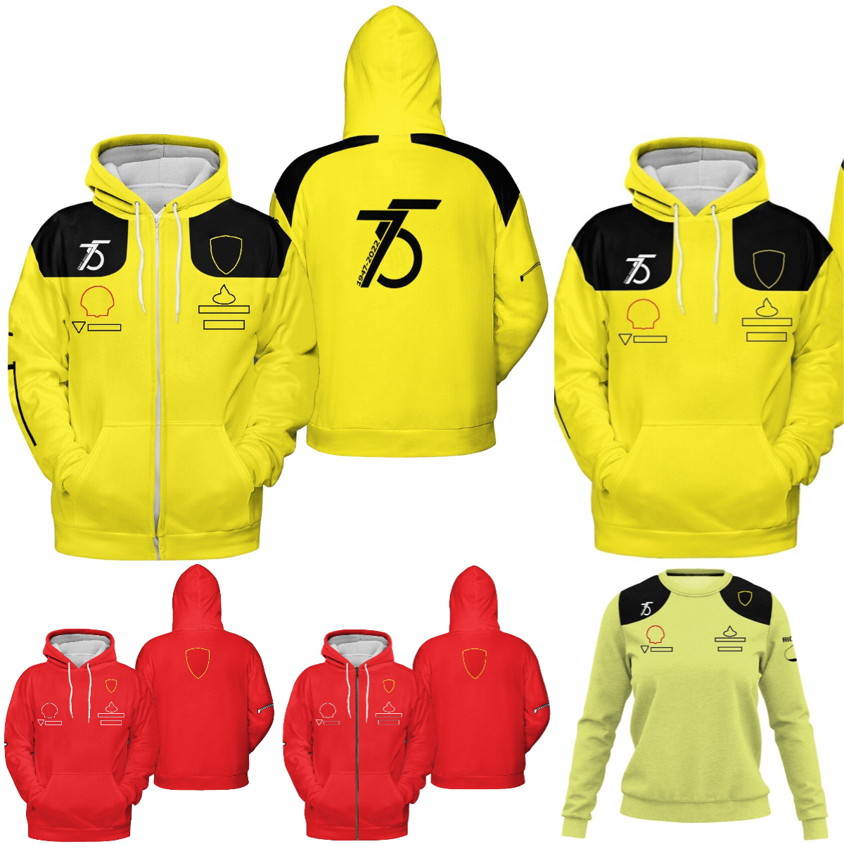 F1 Team 75th Anniversary Formula 1 Racing Yellow Zip Up Hoodie Spring Autumn Men's Fashion Hooded Sweatshirt Pullover free shipping