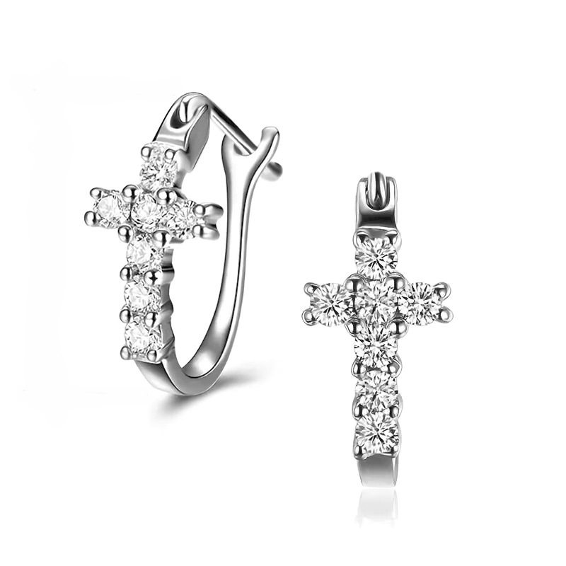 Silver Gold Jesus Cross Earring Ear Cuff Designer Jewelry Diamond Oval Love Heart Charm Inlaid Cubic Zirconia Stud Hoop Earrings Dangle for Man Woman 
