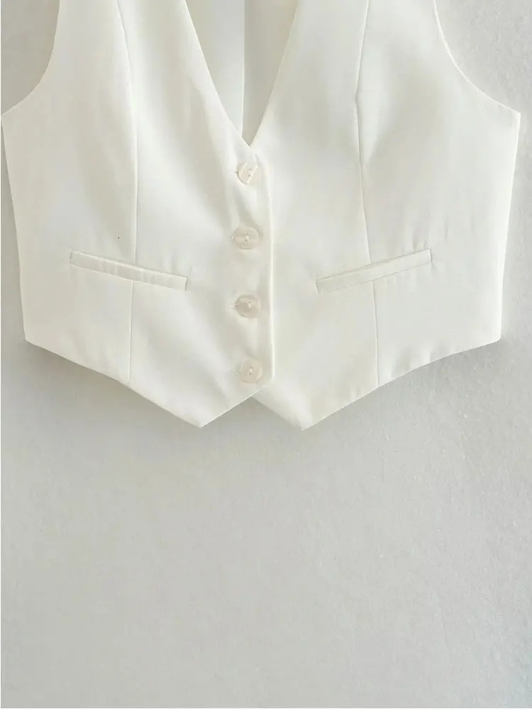 Nlzgmsj TRAF Fashion Women Vest Sleeveless Vests for Chic VNeck Singlebreasted Ladies White Waistcoat Tops 240523