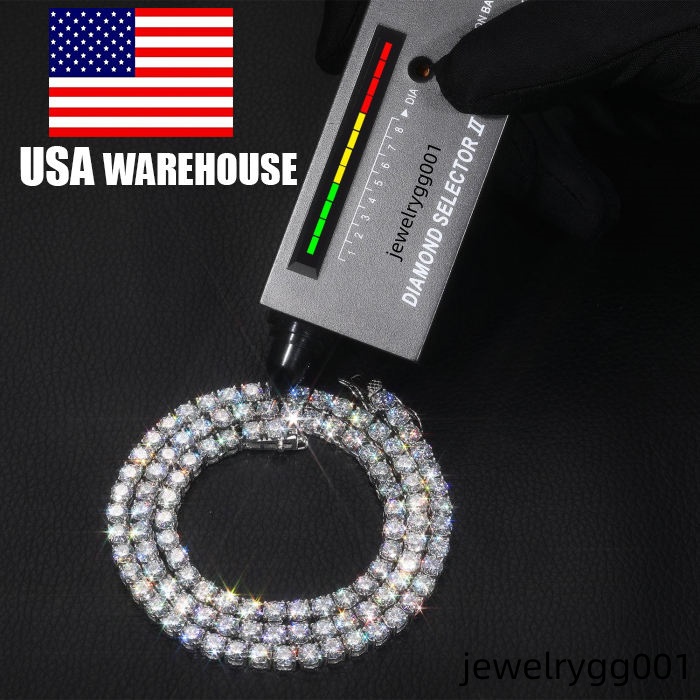 USA Warehouse Wholesale 4mm-6mm VVS Moissanite pass dia tester Chain Sterg Sier Men Women Fine Jewelry Tennis Necklace