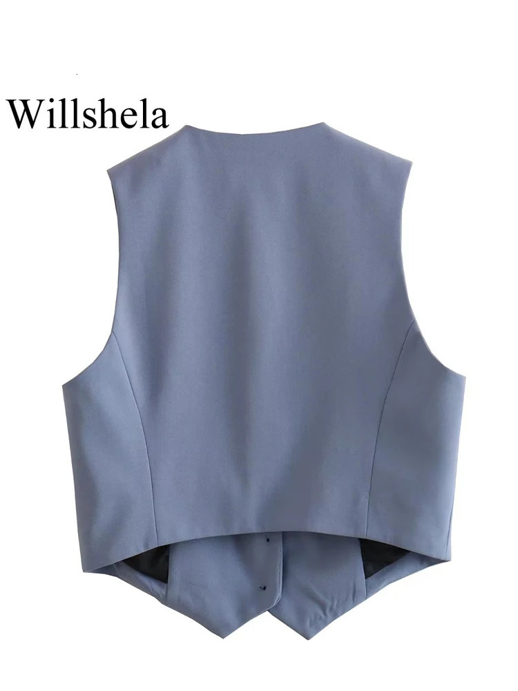 Willshela Women Fashion Solid Single Breasted Vest Sleeveless Jackets Vintage VNeck Waistcoat Female Chic Lady Tank Tops 240523