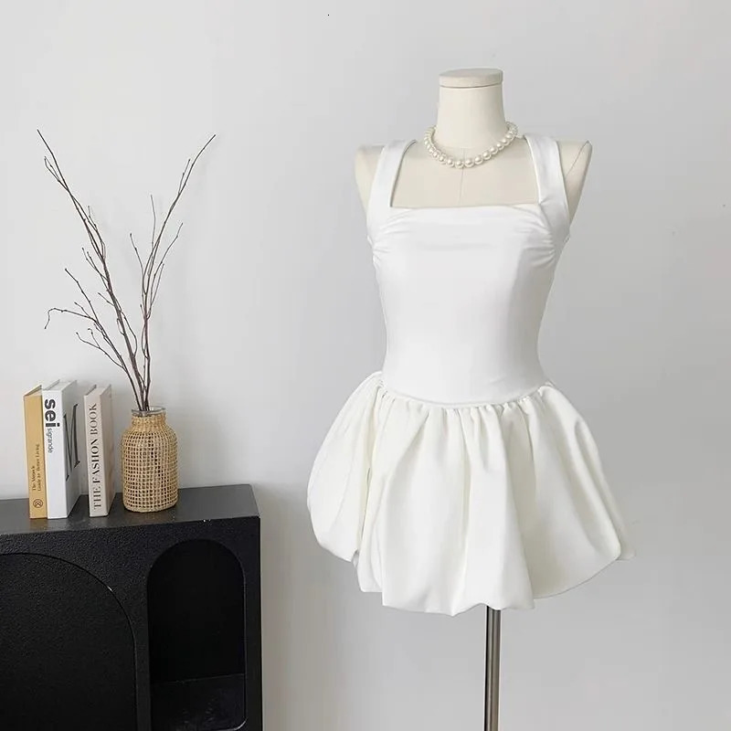 HOUZHOU Kawaii Sweet White Mini Dress Elegant Balletcore Women Korean Y2k Summer Sexy Short Dresses Party Dress French Vintage 240524