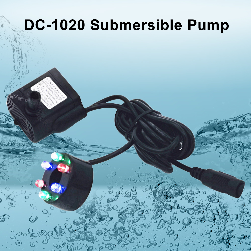 DC5.5-12V 3W Colourful light DC pump 6 perforated waterproof LED lights with suction cup pump Fish Pond Fish Tank Aquarium