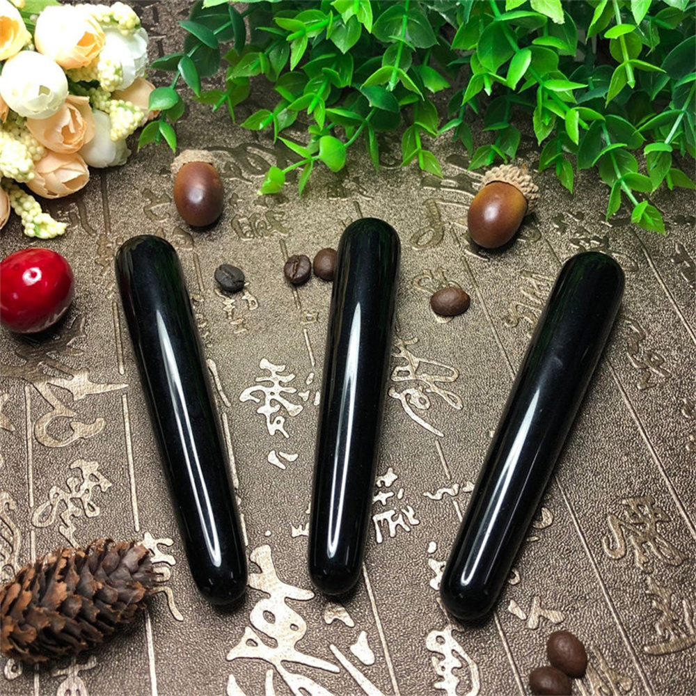 Natural Obsidian Crystal Wand Massage Stick Healing Crystals Gemstone Yoni Wand Kegel Exercise Tool Body Face Healing Massager