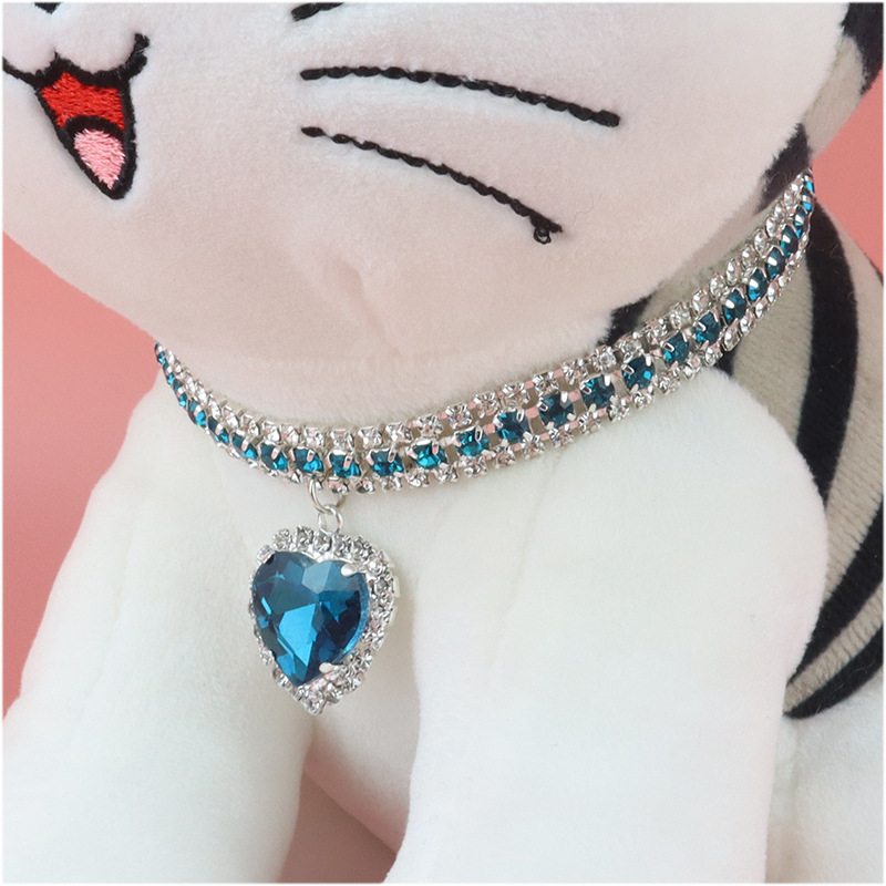 Pet Collar Necklace Jewelry,Three Drained Diamond Necklace Cat Collar with Love Pendant Three Sizes Available for Cats & Puppies