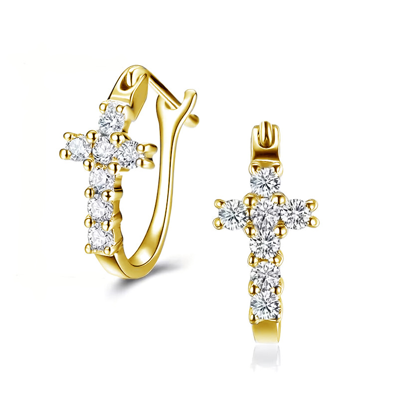 Crystal Diamond Cross Earrings Hoop Charm Designer Jewelry Gold Sterling Silver Filled Iced Out Cubic Zircon Buckle Earring Rings Woman Gift Fashion F