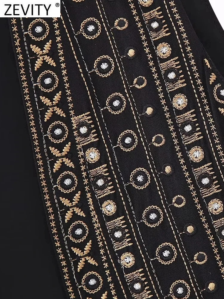 Zevity Women Vintage V Neck Beading Flower Embroidery Short Vest Jacket Ladies Sleeveless Casual Cardigan WaistCoat Tops CT5322 240523