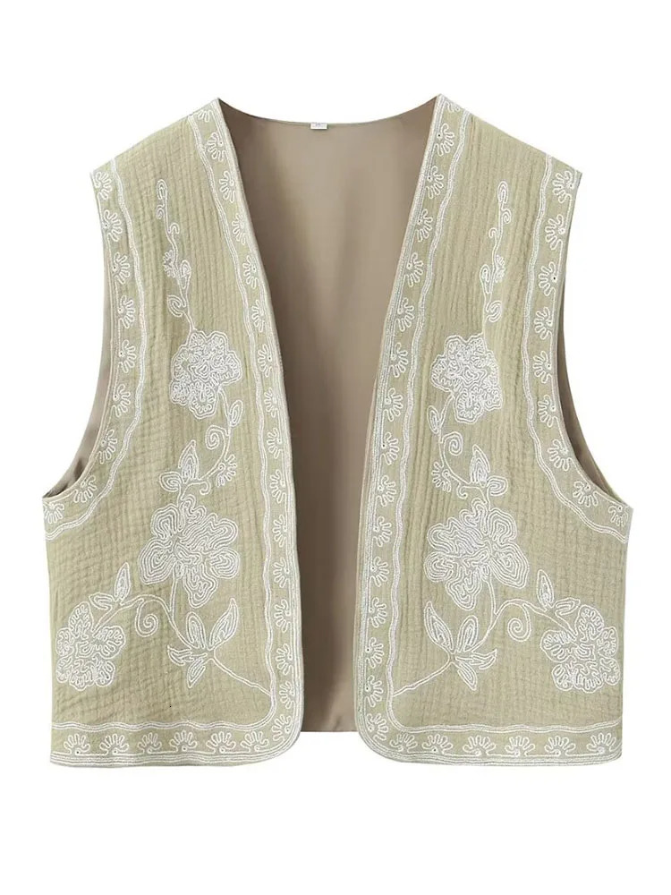 Summer Women Sleeveless Embroidered Vest Causal Female Vintage Boho Woman Cropped Jacket Waistcoat Cardigan 240523