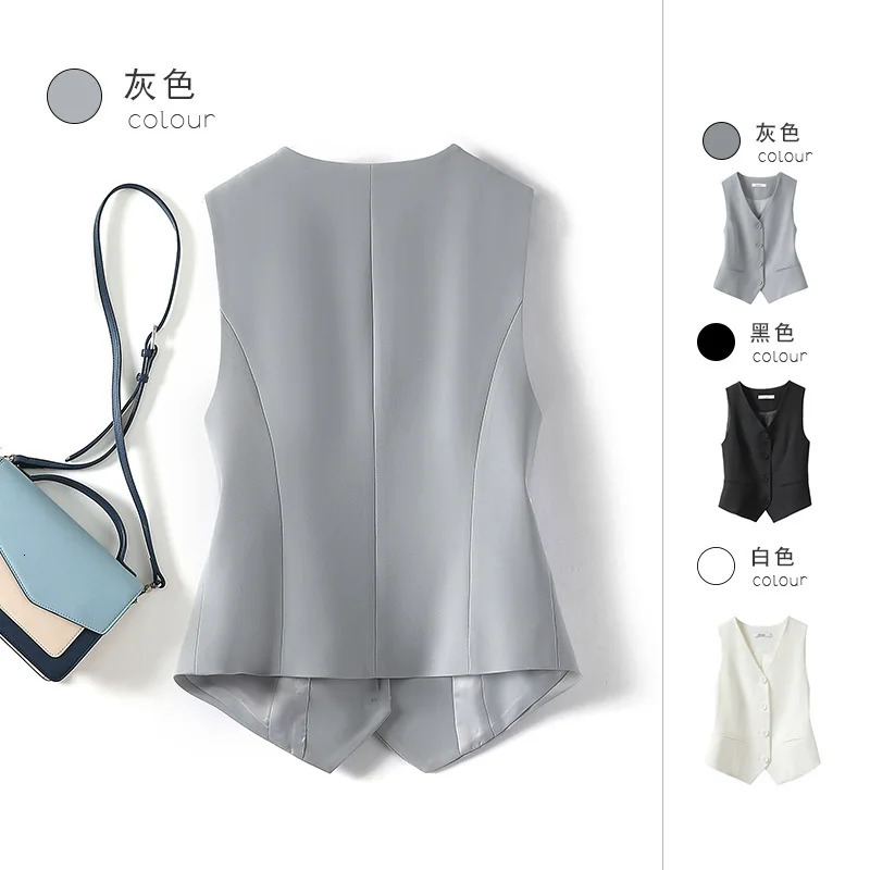#0723 Black Gray White Short Blazer Vest Women Single Breasted Office Coat Thin Female Outerwear Spring Summer 240523