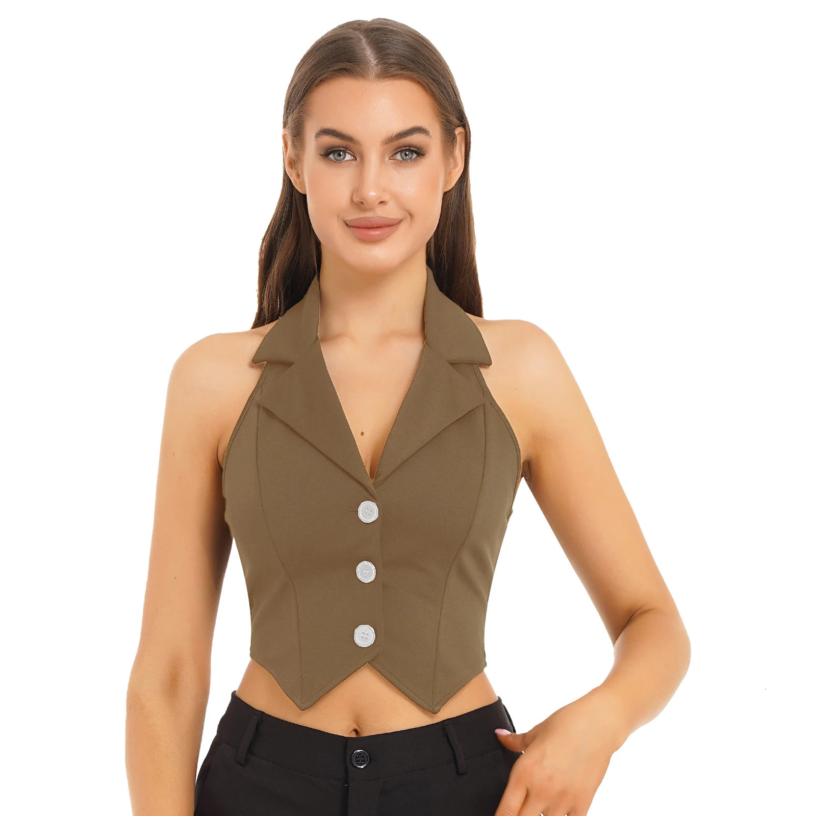 Womens Vests Halter Neck VNeck Office Ladies Crop Tops Formal Elegant OL Waistcoat Suits Vest Business Work Wear Mujer 240523
