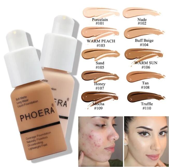 2026 New Liquid Concealer Phoera Face Naturally Flawless Matte Oil-Control Waterproof Long Lasting Foundation 30ml 8 Colors Optional