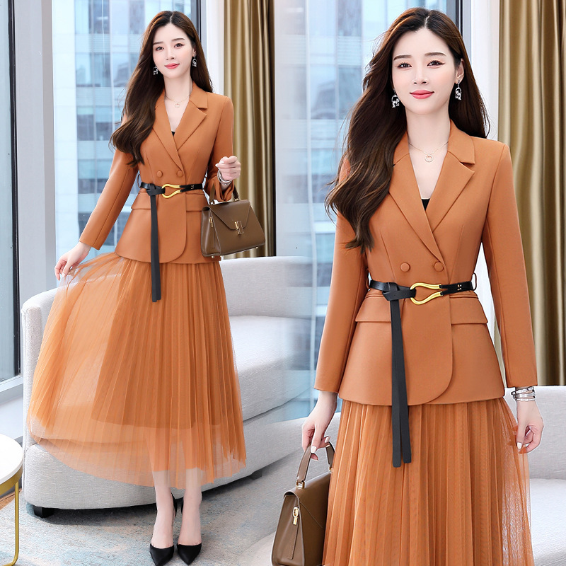 Suit Set Skirt Womens Spring and Autumn 2024 Autumn New Womens Fashion Western Style Age Reducing Dress Two piece Set 230222