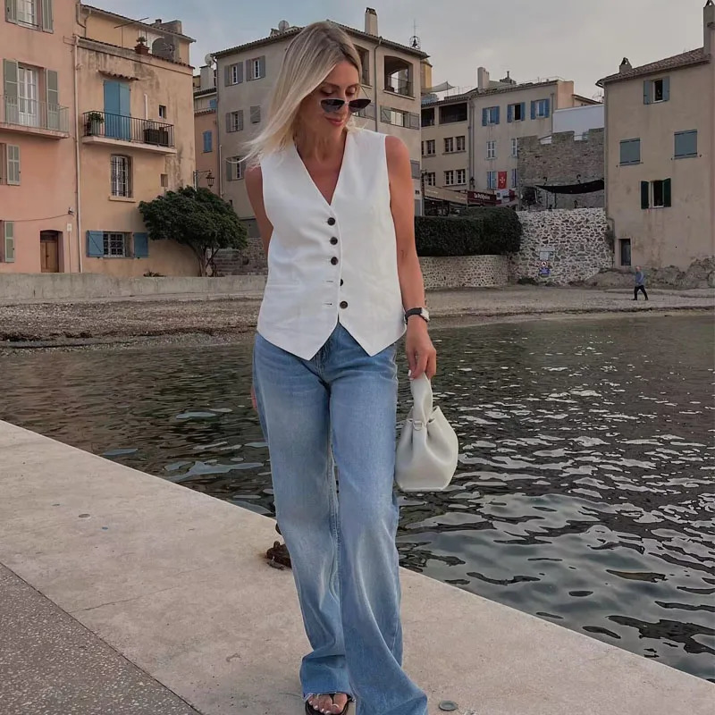 TRAF Womens Suit Vest Autumn Fashion sleeveless vests jacket Woman Vneck Working Korea Female vest in Outerwears 240523