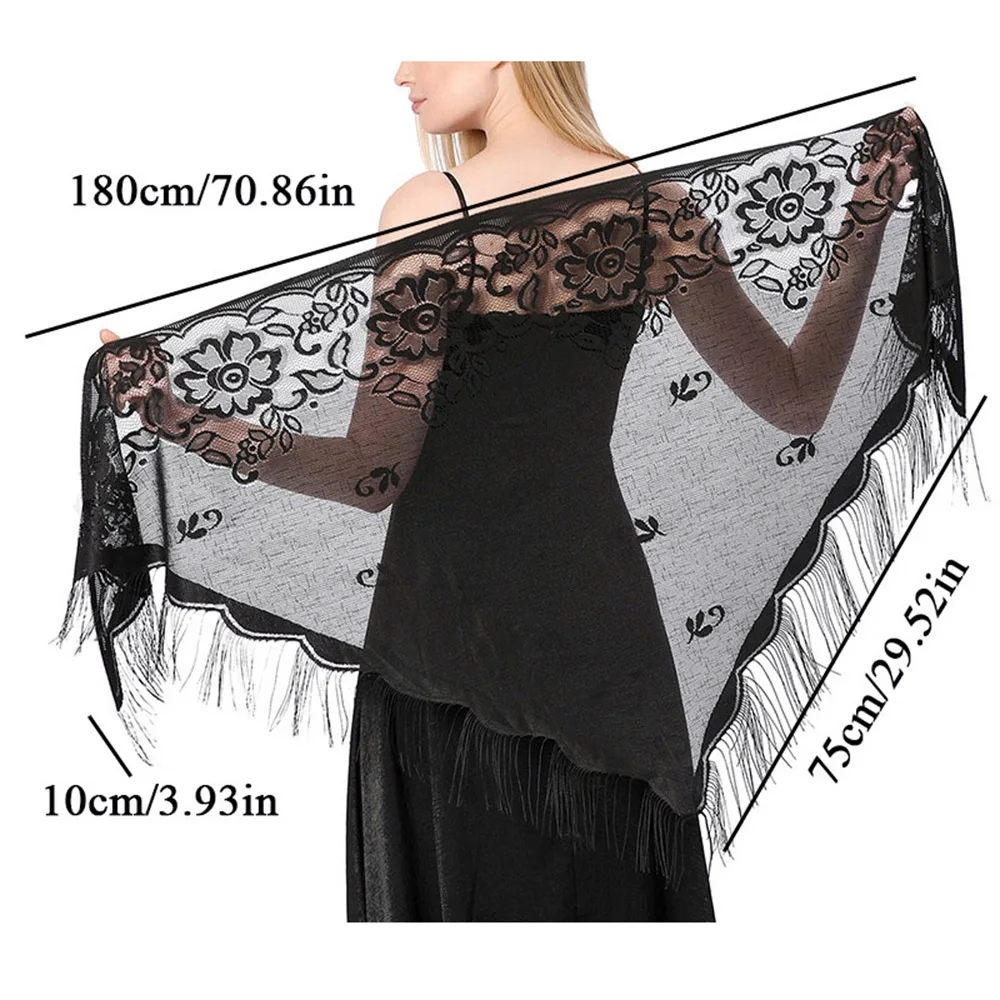 Lace Tassels Triangle Scarf Sheer Hollow Out Breathable Scarves Long Fringe Muslim Hijabs Evening Party Shawl Elegant Shawl